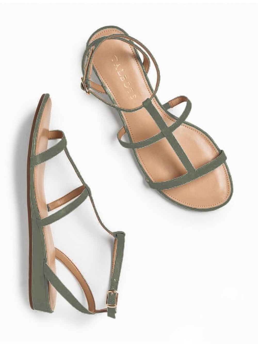 New Talbots Nappa Leather Daisy Gladiator Micro-Wedge Sandals - Sage
